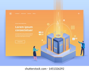 People interacting with charts and analyzing statistics. Data visualization concept. 3d isometric vector illustration.
