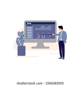 People interacting with charts and analyzing statistics. Data visualization concept. isometric vector illustration.