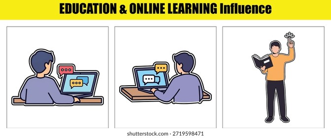 People interacting with laptops and a book with a lightbulb online learning education