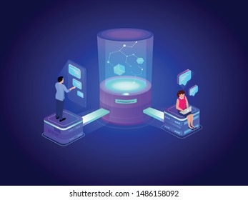 People interacting through artificial intelligence. 3d isometric vector illustration. 