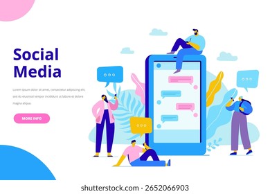 Pessoas interagindo através de grandes telas móveis em um espaço digital, representando comunicação remota e conectividade móvel com aplicativos de bate-papo.