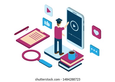 people interaction with online learning on apps on smartphone, social media for education