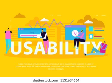 People and interfaces flat background with images of application windows cloud silhouettes and human characters with text vector illustration