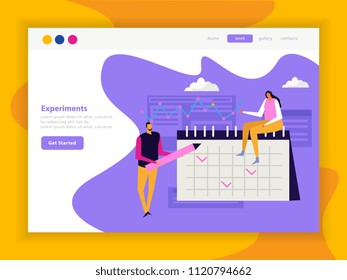 People and interfaces flat landing page design with solid colours clickable buttons editable text and images vector illustration