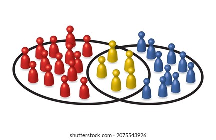 people intersection concept, red, yellow and blue pawns, vector illustration 