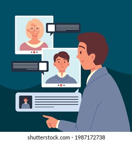 entrevistas de charla en caricatura de videollamadas