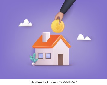 People Invest Money in Real Estate Property. Buying Home. 3D Vector Illustrations.