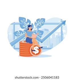 People invest money. Woman managing personal finances. Investment concept. Flat vector illustration.