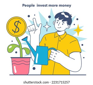People invest more money as a inflation expectations cycle part. Economics crisis and value of money decline implications. Flat vector illustration