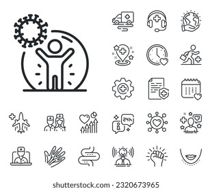 People isolation sign. Online doctor, patient and medicine outline icons. Coronavirus protection line icon. Prevention rules symbol. Coronavirus protection line sign. Vector