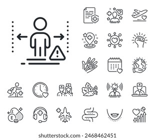 People isolation sign. Online doctor, patient and medicine outline icons. Social distance line icon. Prevention rules symbol. Social distance line sign. Vector