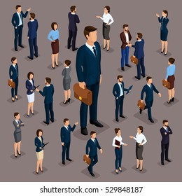 People Isometric 3D, the big boss businessman and business woman, business clothes. The concept of office workers, director and subordinates isolated on a dark