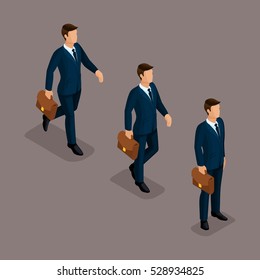 People Isometric 3D, business man clothing movement, in a hurry, is worth it. The sophisticated concept isolated on a dark background.