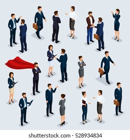 People Isometric 3D, businessmen and woman business clothes human movement. The people in the crowd talking, brainstorming. Concept isolated on a light