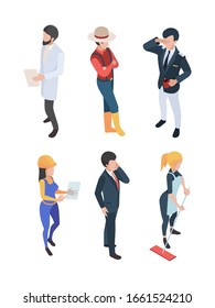 People isometric. Professions job persons different workers engineer businessman doctor chef farmer vector characters
