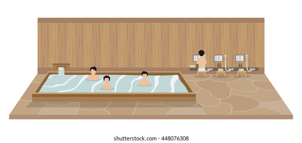 people in japanese hot spring onsen room cartoon vector