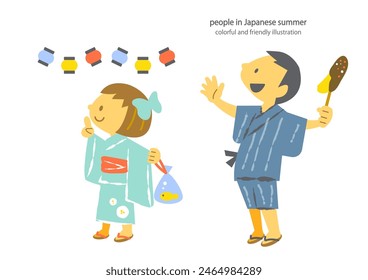 people in Japanese traditional summer dress