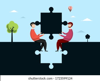 People with Jigsaw Puzzle - Teamwork Vector Concept