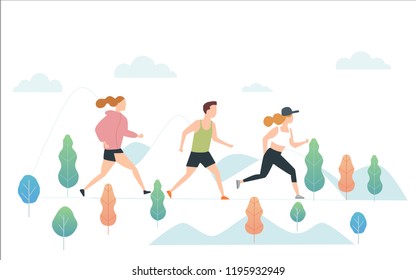 People jogging and exercise. flat design style vector graphic illustration 