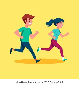 People jogging. Flat graphic vector illustration.