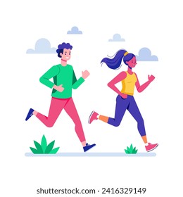 People jogging. Flat graphic vector illustration.
