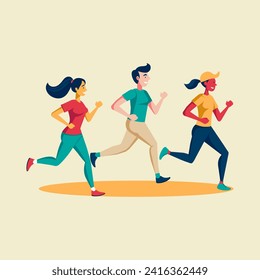 People jogging. Flat graphic vector illustration.