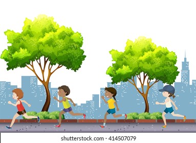 People jogging in the park illustration