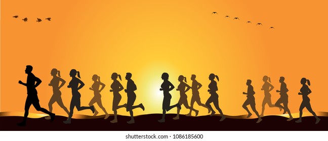 People jogging silhouette