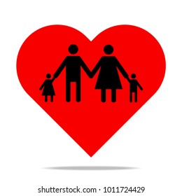 people join hands icon in red heart shape for web and design,family love concept.