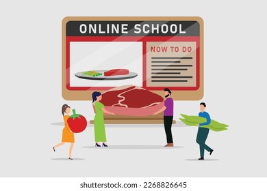 Gente que se une al concepto de la escuela en línea 2d de ilustración vectorial para banner, sitio web, ilustración, página de inicio, volante, etc.