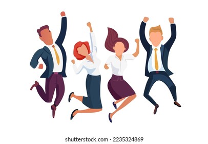 People joy at work, people rejoice in victory, working team of people celebrate. Vector illustration