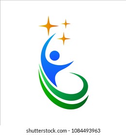 People Jump Reaching Stars Logo Template