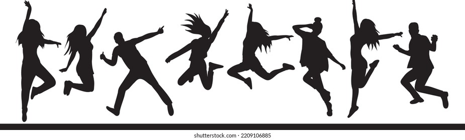 people jump silhouette on white background isolated vector