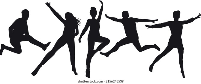 people jump silhouette set, on white background, isolated, vector