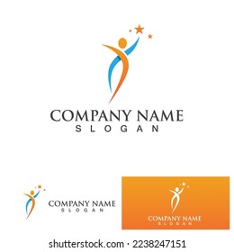 People jump star success ,Human character logo sign illustration vector design