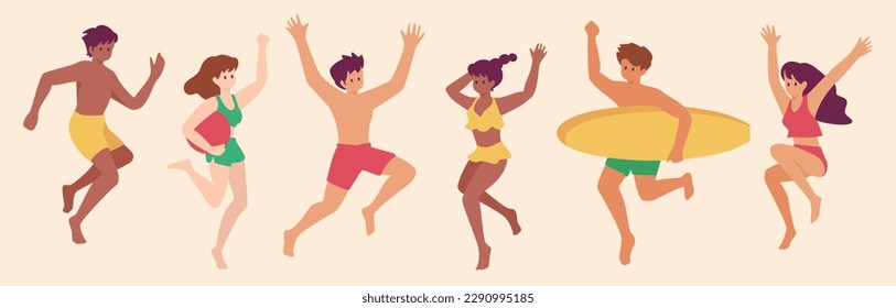 People jumping and having fun in swimsuits