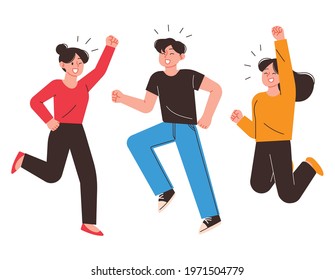 People jumping isolated on a white background. Business concept vector illustration.