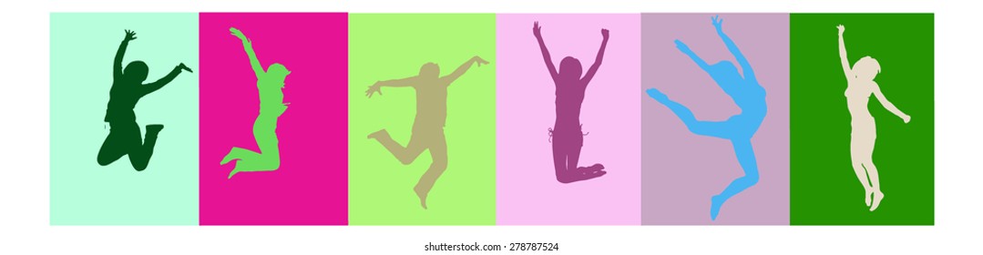 People Jumping Isolated over White 