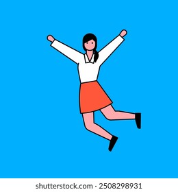 People are jumping with joyful expressions. A character with an outline of young adults in casual fashion. flat design style minimal vector illustration.