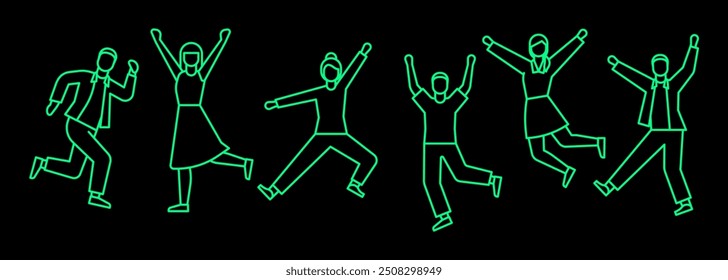People are jumping with joyful expressions. A character with an outline of young adults in casual fashion. flat design style minimal vector illustration.