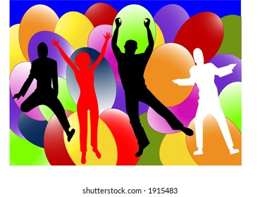 people jumping on colorful background illustration