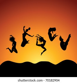 people jumping over the sky, vector