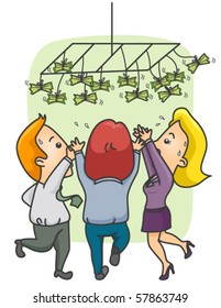 Gente saltando y llegando al dinero - Vector