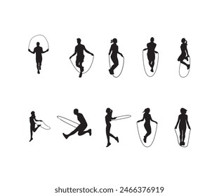 People jumping rope silhouettes. Good use for symbol, logo, web icon, mascot, sign, or any design you want