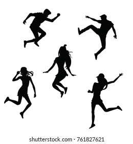 People jumping silhouette