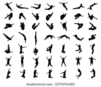 People jumping silhouette vector set