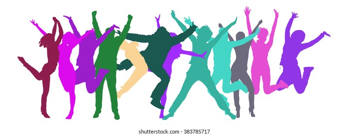 People Jumping Together We Celebrate Stock Vector (royalty Free 