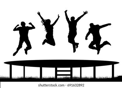 People Jumping Trampoline Silhouette