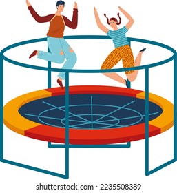 Gente saltando trampolín conjunto de ilustraciones vectoriales aisladas. Trampolando a la gente y rebotando. Parque de animaciones.