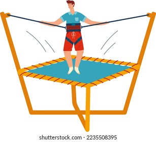 People jumping trampolines set of isolated vector illustration. Trampolining people and rebounders. Entertainment park.